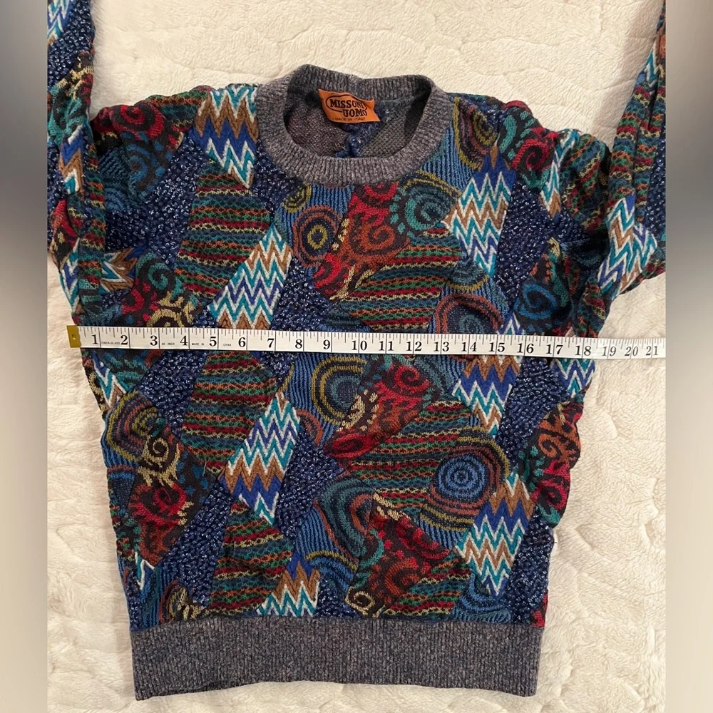 80's Missoni Patchwork Multi Color Amazing Crew Neck Wool Sweater size S. Rare🔥